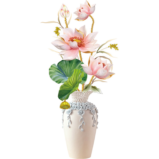 Decal dán tường Bình hoa 3D sen hồng