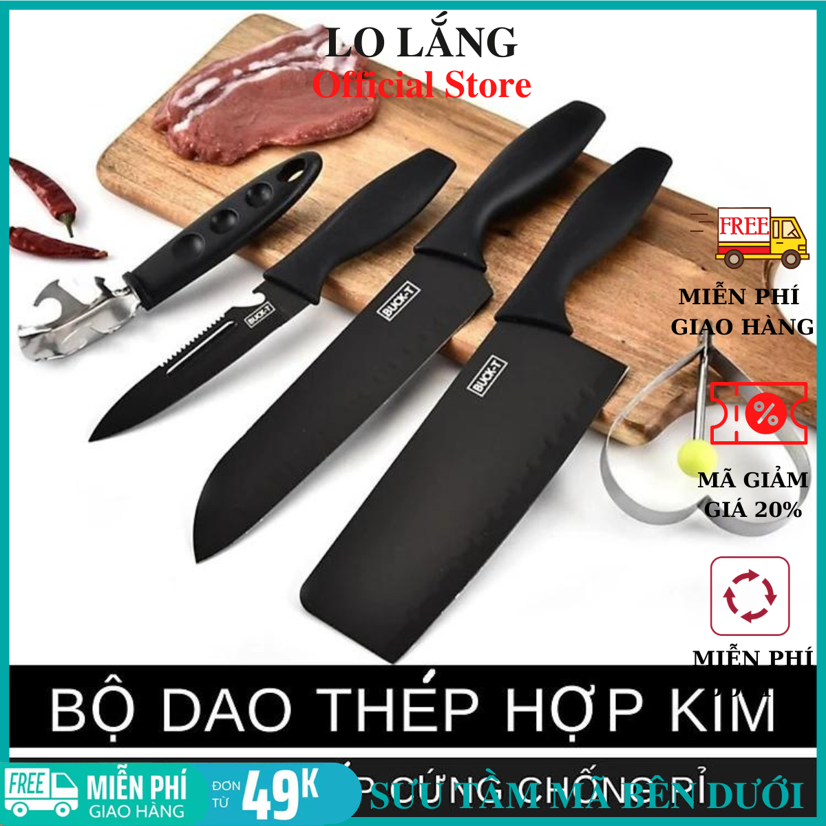 Bộ dao Nhật 5 món đa năng cực bén , lưỡi dao gia công kĩ siêu bền cao cấp