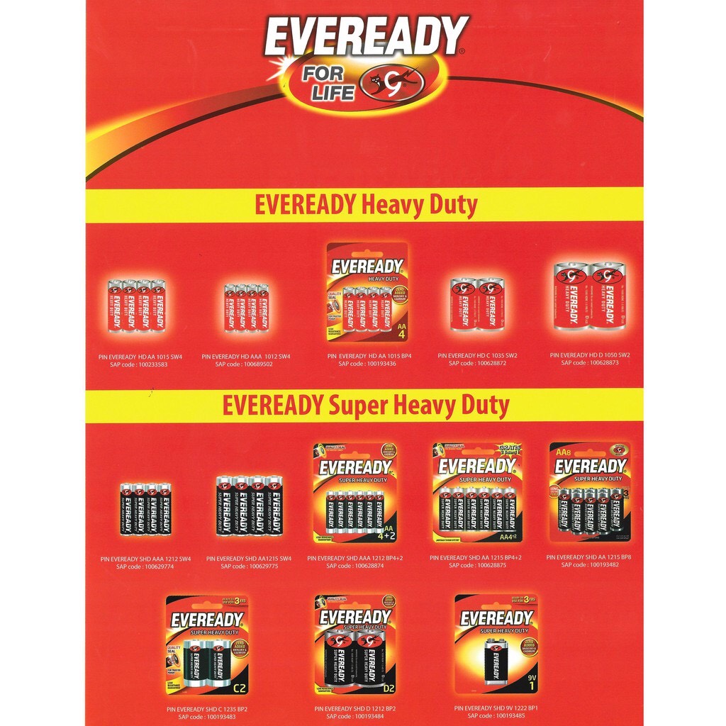 Pin 2A -3A Eveready super heavy duty vỉ 6 viên