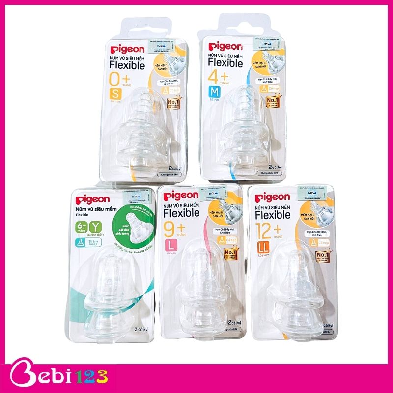 (Chính Hãng) Set 2 núm ty Pigeon thay thế cho bình sữa cổ hẹp size S, M, L, Y