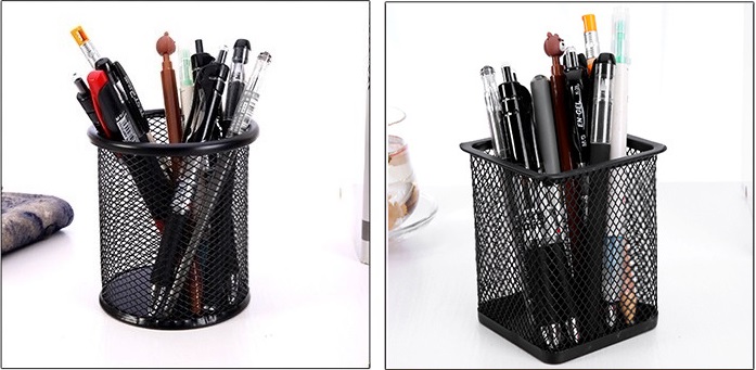Giỏ Đựng Bút Lưới Sắt Văn Phòng Để Bàn - Ống Đựng Bút Kim Loại VUÔNG Văn Phòng Phẩm