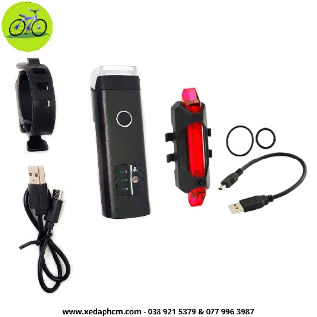 [HCM]Đèn xe đạp LED trước sau siêu sáng sạc USB