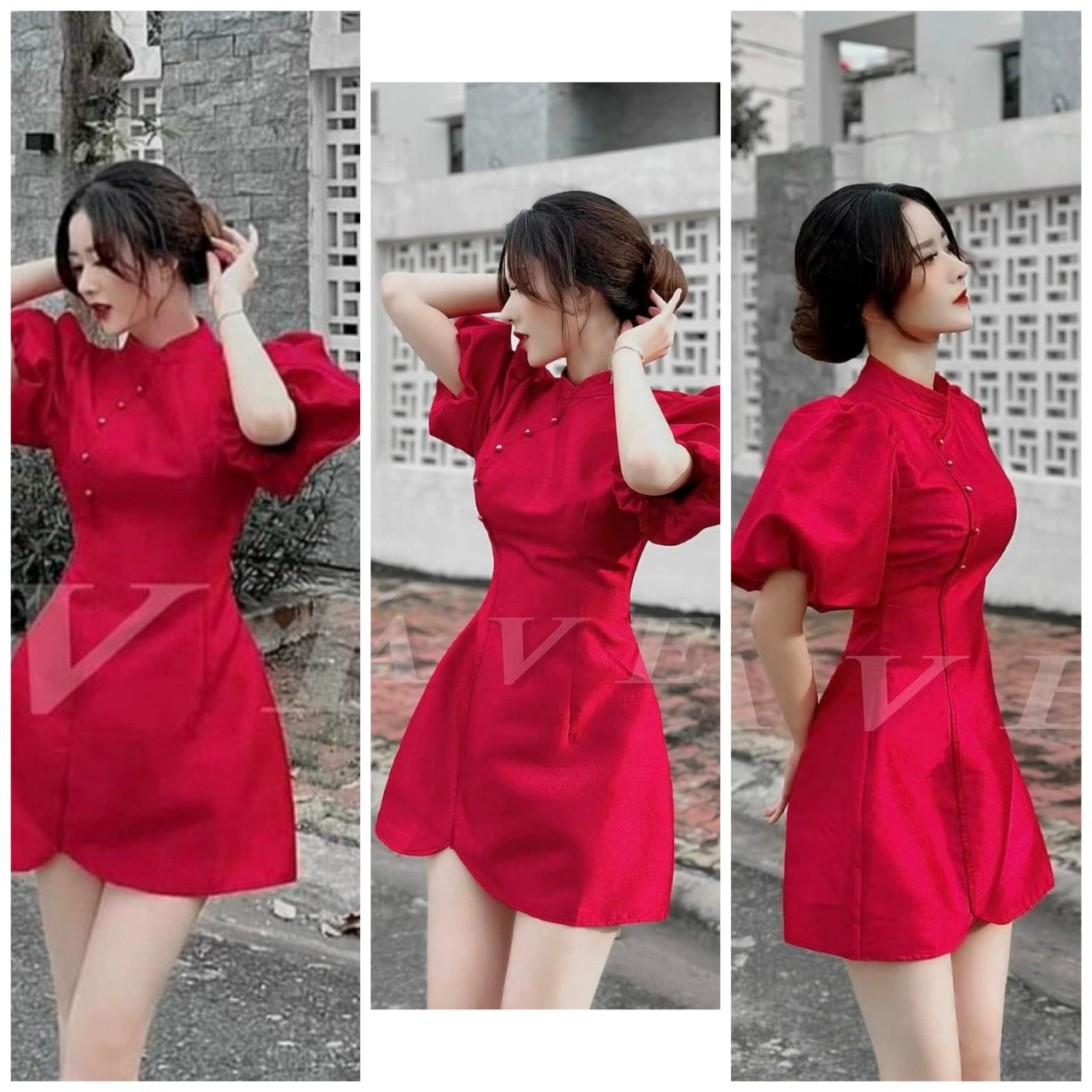 đầm cổ tàu tay phồng cực xinh