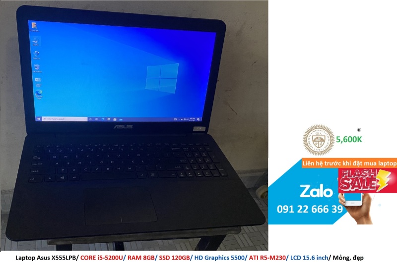 Laptop Asus X555LPB/ CORE i5-5200U/ RAM 8GB/ SSD 120GB/ HD Graphics 5500/ ATI R5-M230/ LCD 15.6 inch/ Mỏng, đẹp