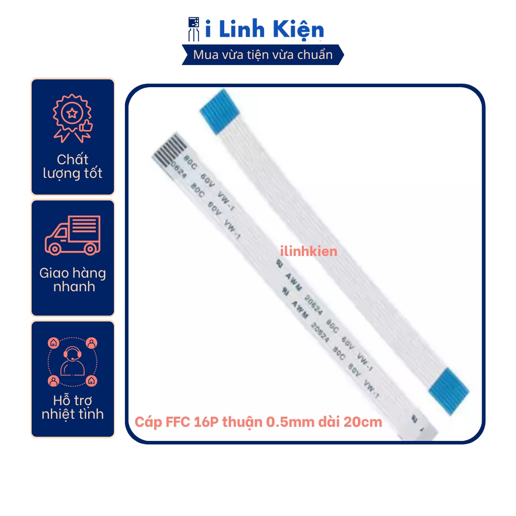 Cáp ffc 16p thuận 0.5mm dài 20cm