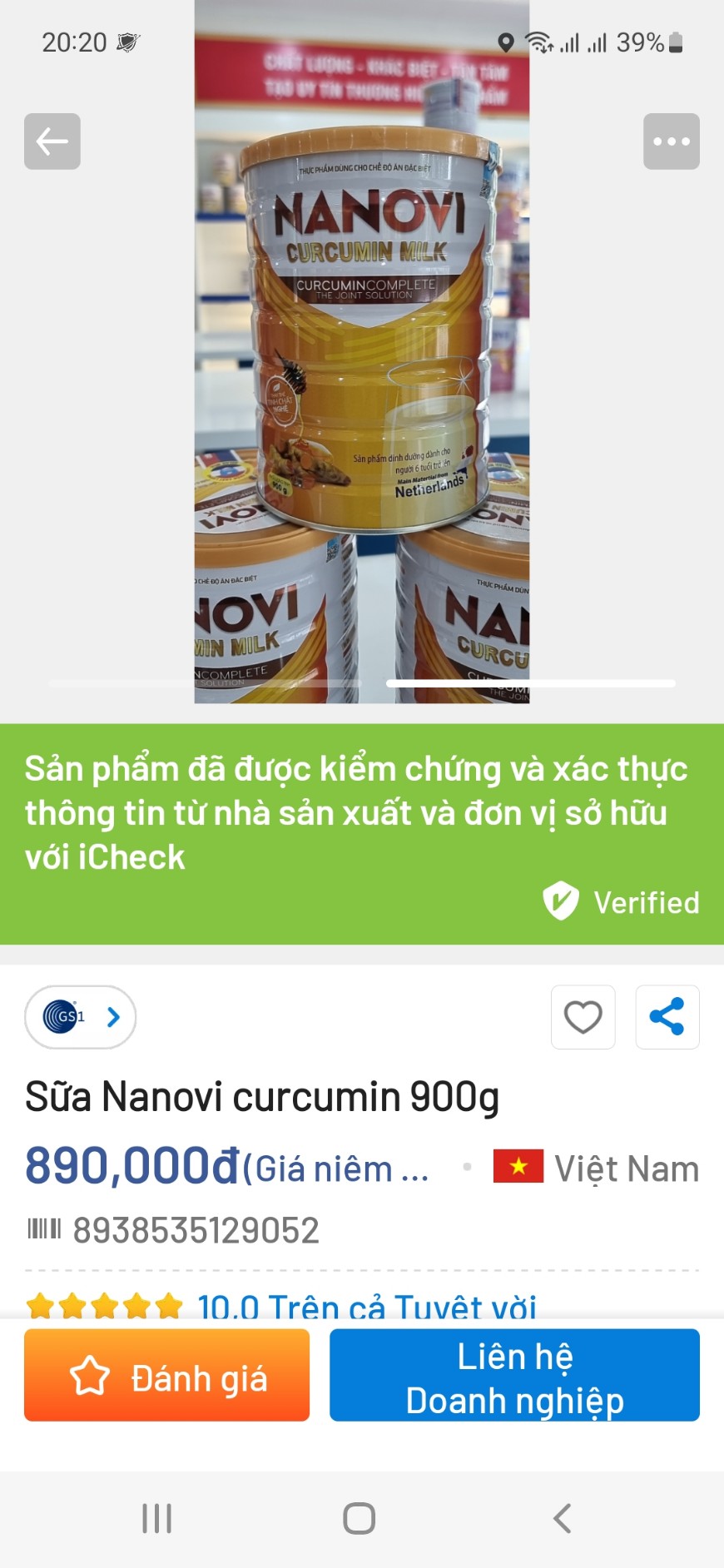 Sữa Nghệ NANO CƯRCUMIN [900gr/lon] [HSD2025].