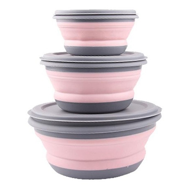 3 cáibộ Bát Bộ Silicone gấp Hộp Ăn Trưa gấp bát di động Silicone gấp Bát có thể gập lại bát salad với nắp