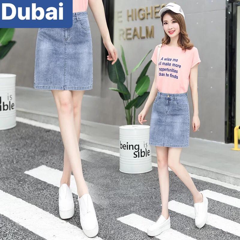 CHÂN VÁY JEAN TRƠN CHẤT BÒ XANH NHẠT HOT TREND MẪU MỚI HÀN QUỐC CAO CẤP - DUBAI FASHION