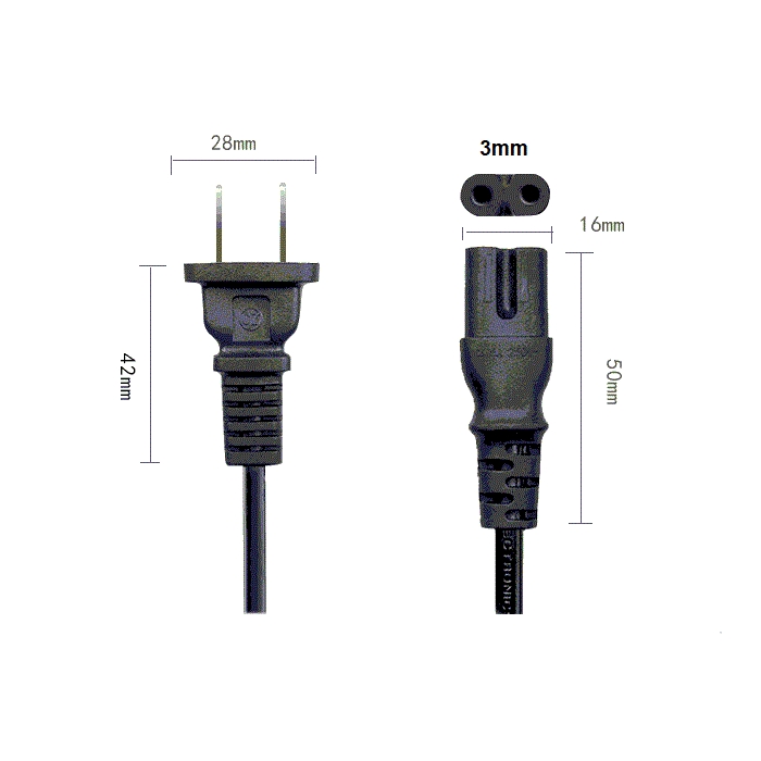 Dây cáp nguồn số 8 (2 lỗ) 1.2m