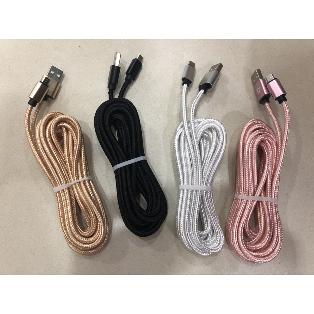 Dây cáp sạc dài 3m có 3 loại bọc dù siêu bền, hỗ trợ sạc nhanh 2A - TuHaiStore