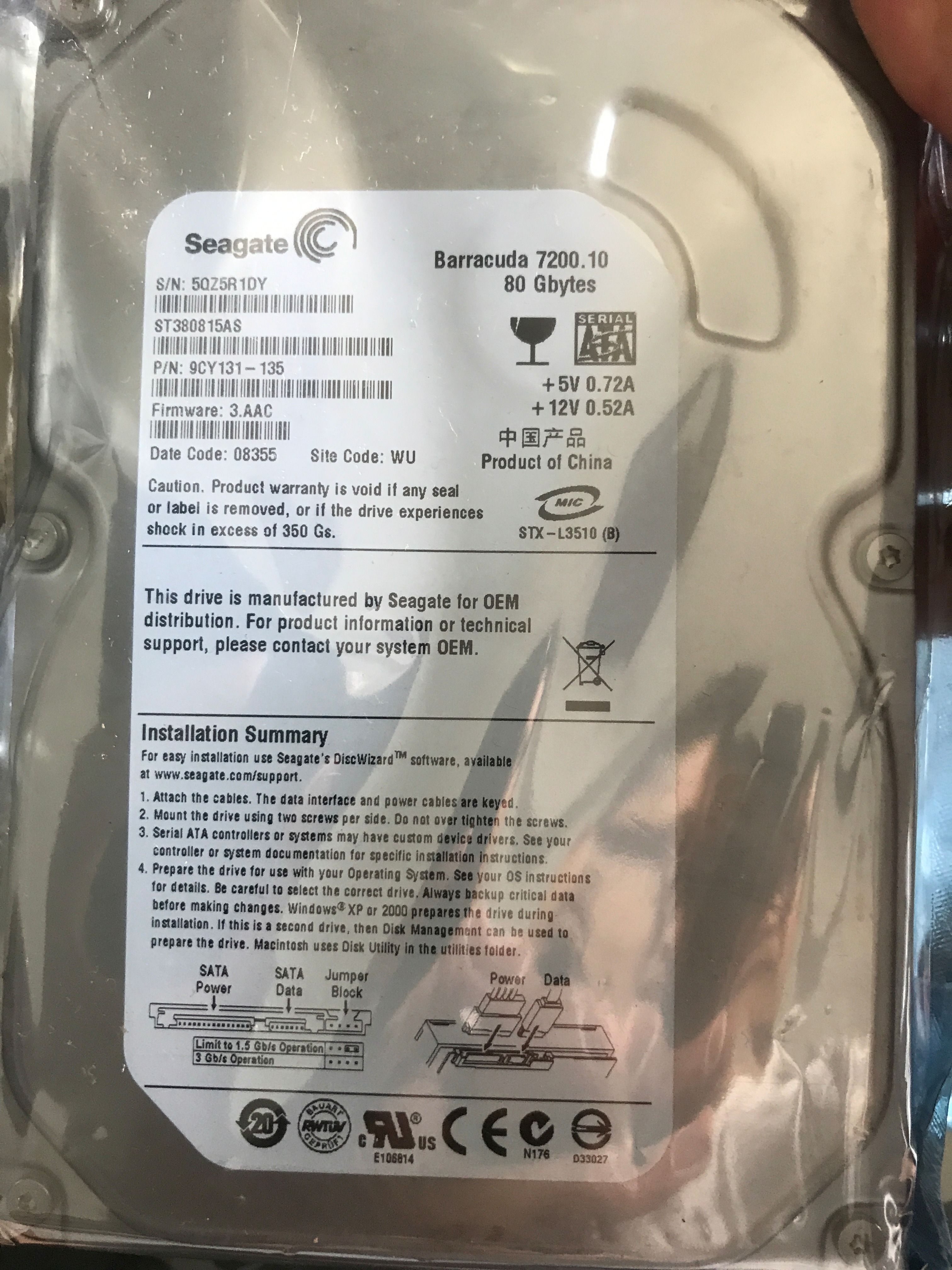 Ổ cứng SATA 3.5" Seagate 80GB - 7200Rpm