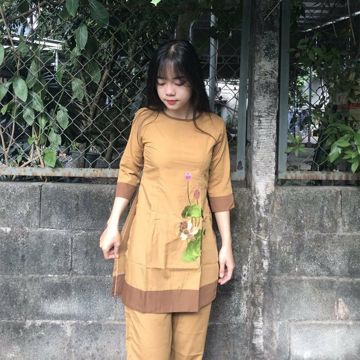 Áo dài cách tân trang phục phật tử đi chùa, quần áo phật tử Mẫu B05A