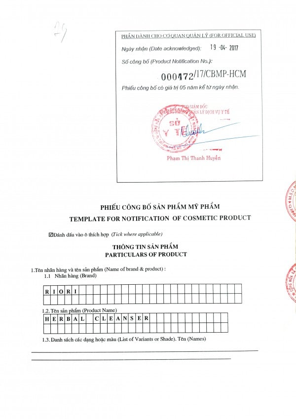 Sữa rửa mặt thảo dược Riori