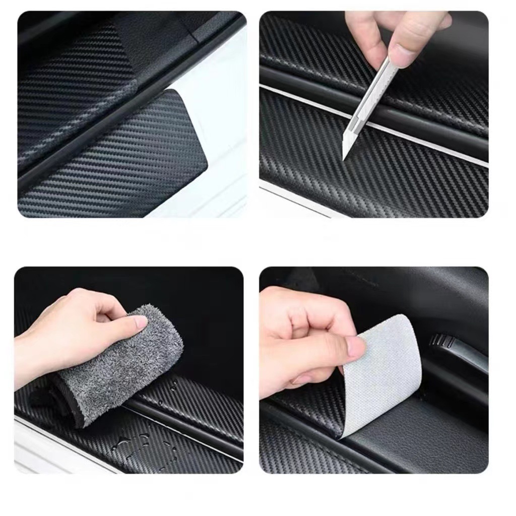 Bộ 9 miếng dán vân carbon nẹp cửa ô tô chống trầy xước bảo vệ bậc lên xuống, decal tấm dán trang trí cửa cốp oto xe hơi Toyota, Mazda, Honda, Kia, Ford, Mitsubishi, Honda, Hyundai