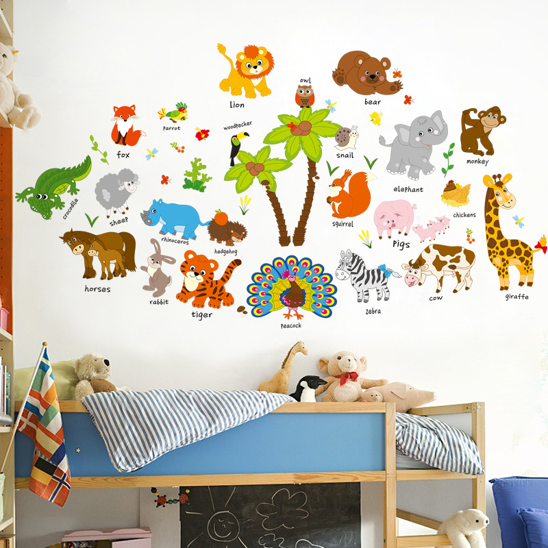 Decal dán tường vườn thú tiếng anh 03 SK9328