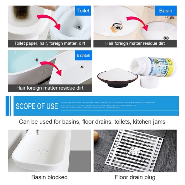 Ready Stock Wild Tornado Powerful Sink and Drain Cleaner for Kitchen Toilet Pipe Dredging 管道疏通剂强力厨房下水道厕所马桶万能堵塞溶解神器(110g / bottle)