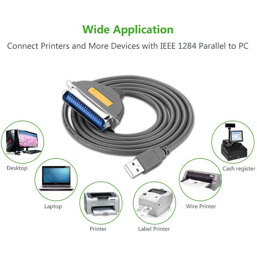 Cáp máy in USB sang IEEE 1284 Parallel Ugreen 20225 dài 2M chính hãng - HapuStore