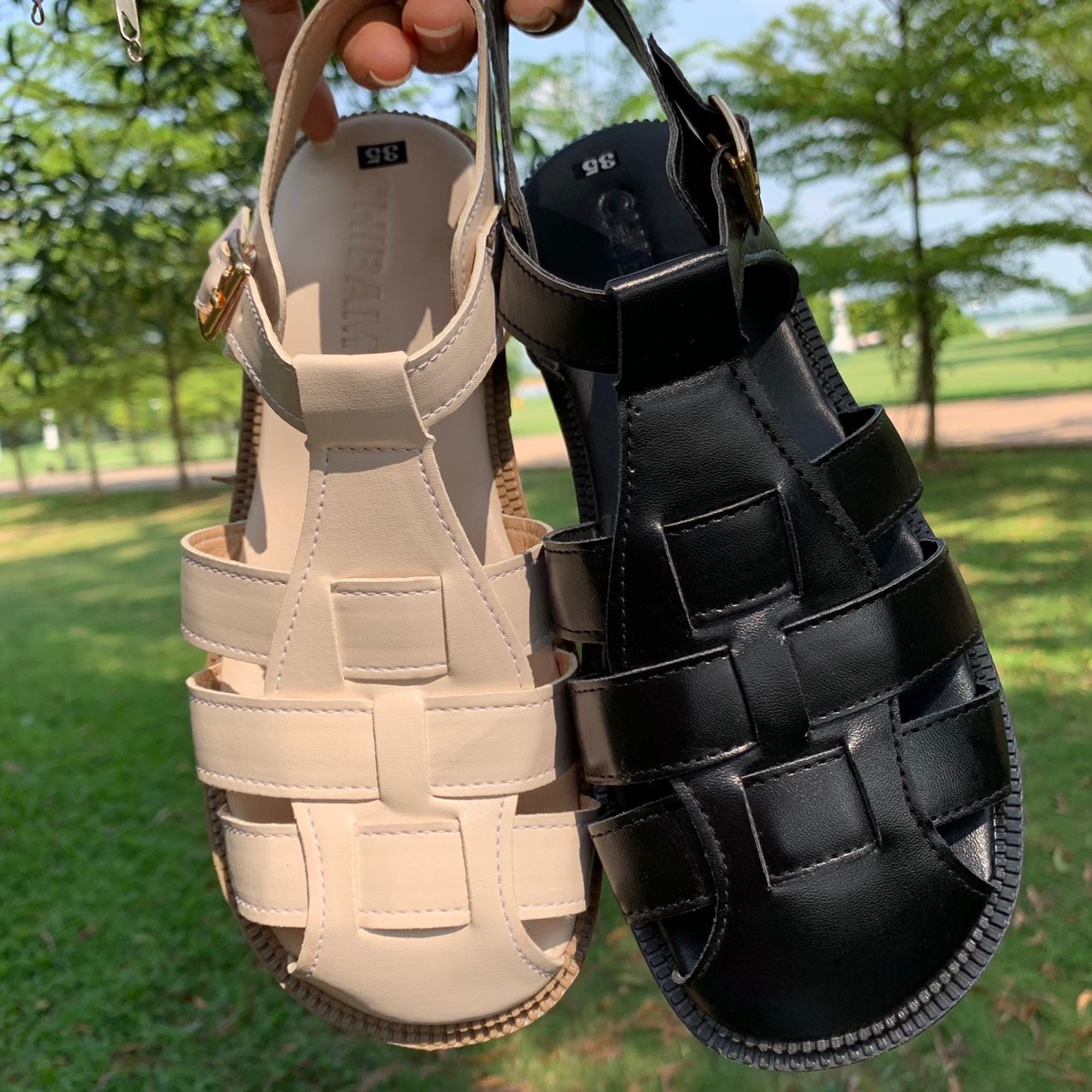 [SenXanh] Sandal rọ đan bít mũi tròn đế bệt quai cài - 2P