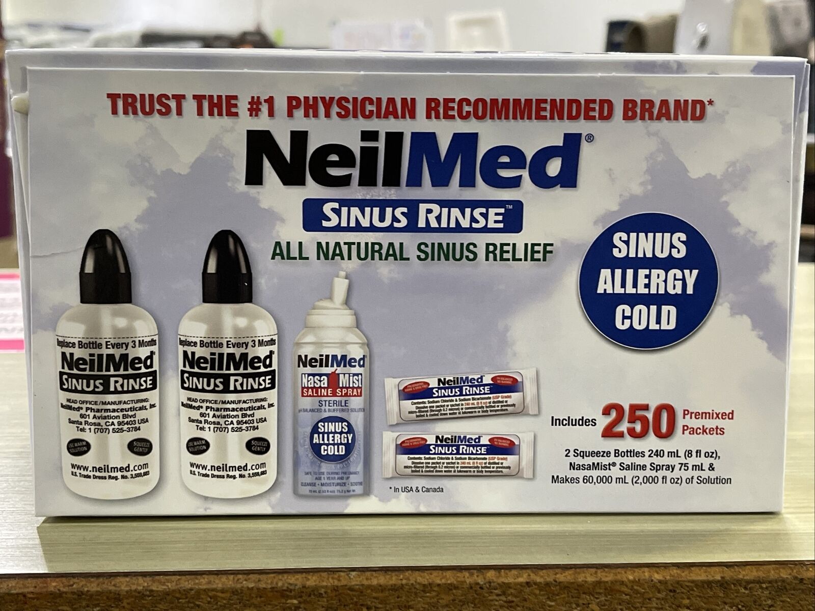 Bộ rửa mũi Neilmed (250 gói muối + 2 bình 240ml + 1 chai xịt)