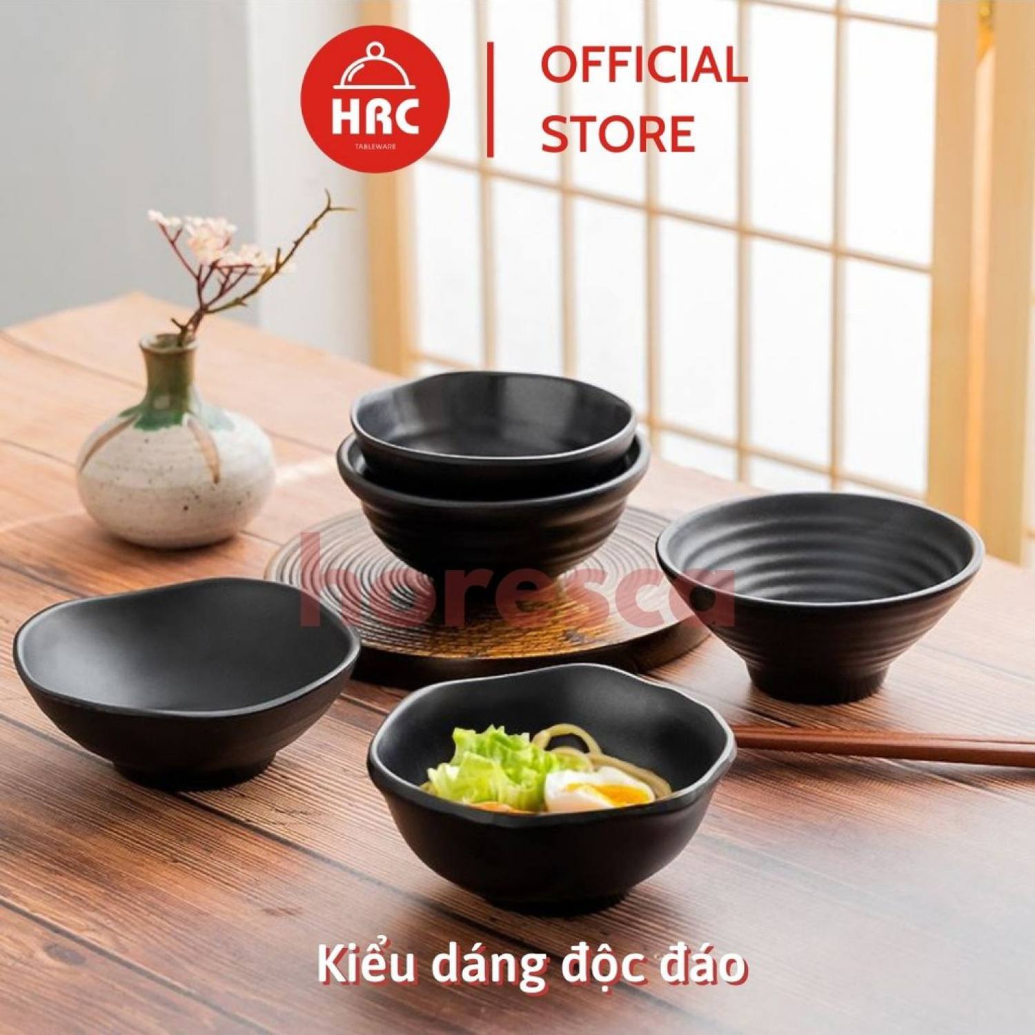 Bát cơm, chén cơm nhựa melamine đen nhám, kiểu Hàn Quốc Nhật Bản