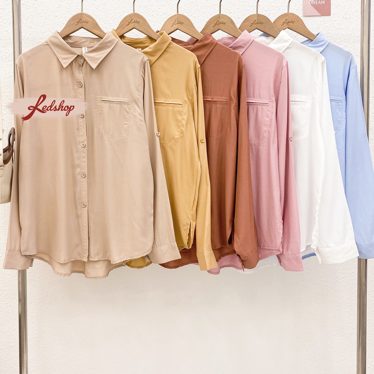 Áo sơ mi nữ tay dài cổ đức túi mổ phong cách Hàn Quốc - Red Shop