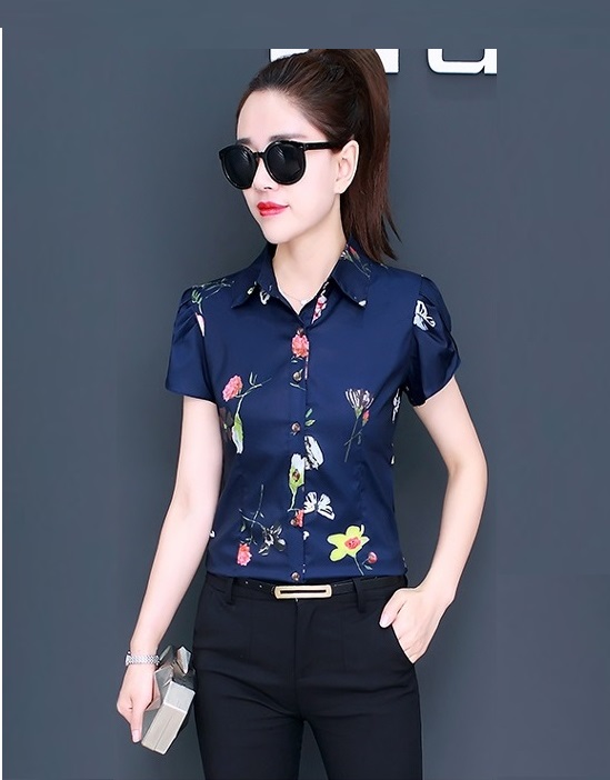 Sơ mi nữ cổ bẻ ngắn tay hoạ tiết sm97
