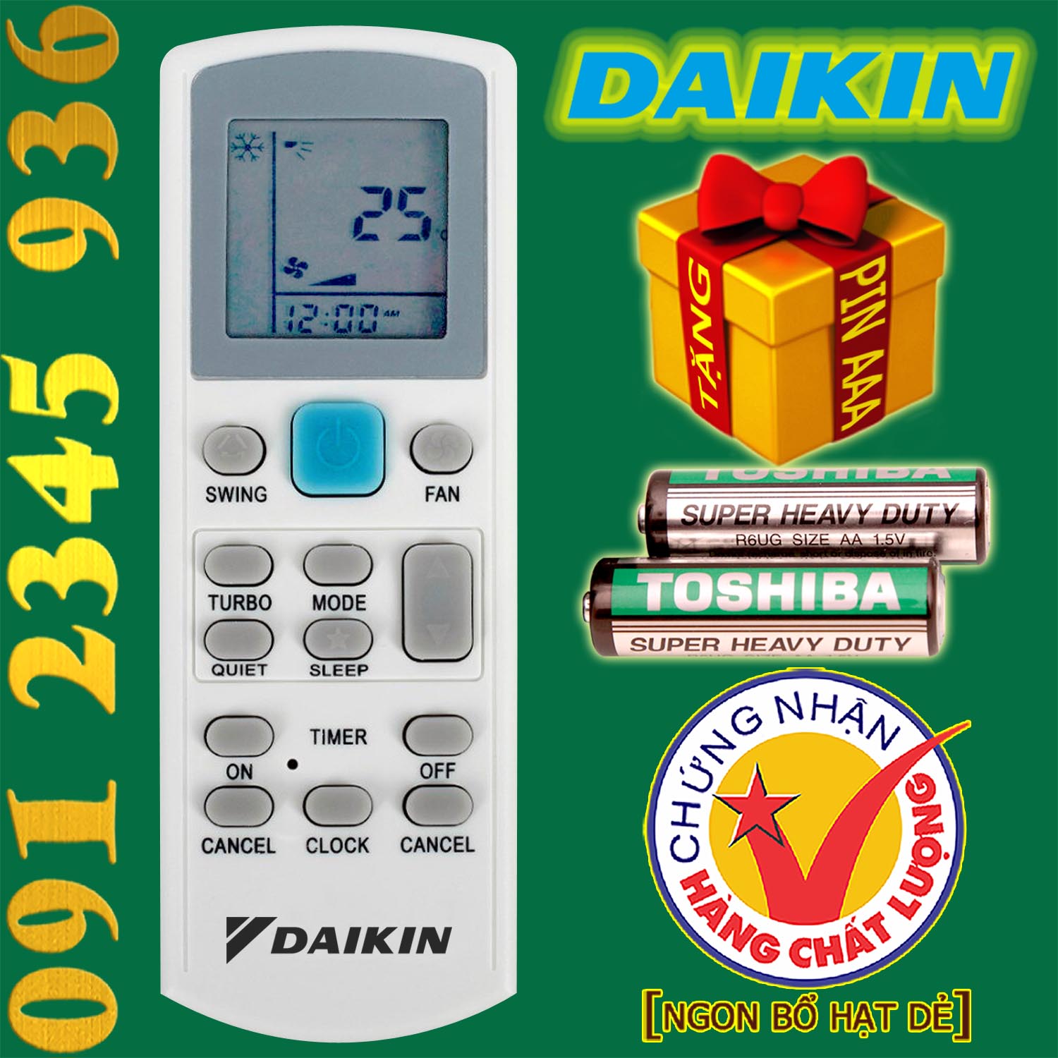 Điều khiển DAIKIN [HÀNG ĐẸP] cho điều hòa. (Mẫu số 12)