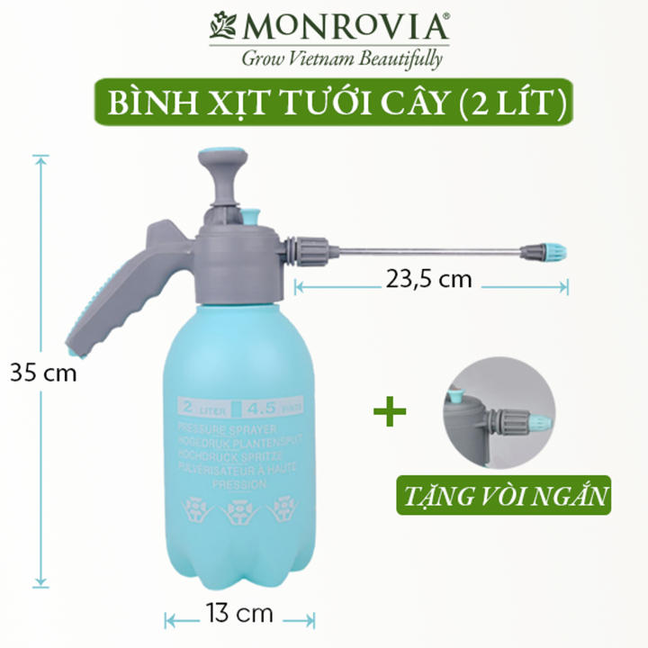 Farm Zone 100 Bình xịt tưới cây MONROVIA 2 lít, phun sương tưới cây cảnh, vòi dài, tặng vòi ngắn, màu xanh, tiêu chuẩn Châu Âu