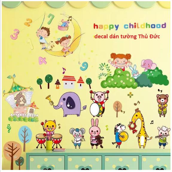 Bộ combo decal ghép đôi trang trí - thú ca hát kết hợp trăng sao