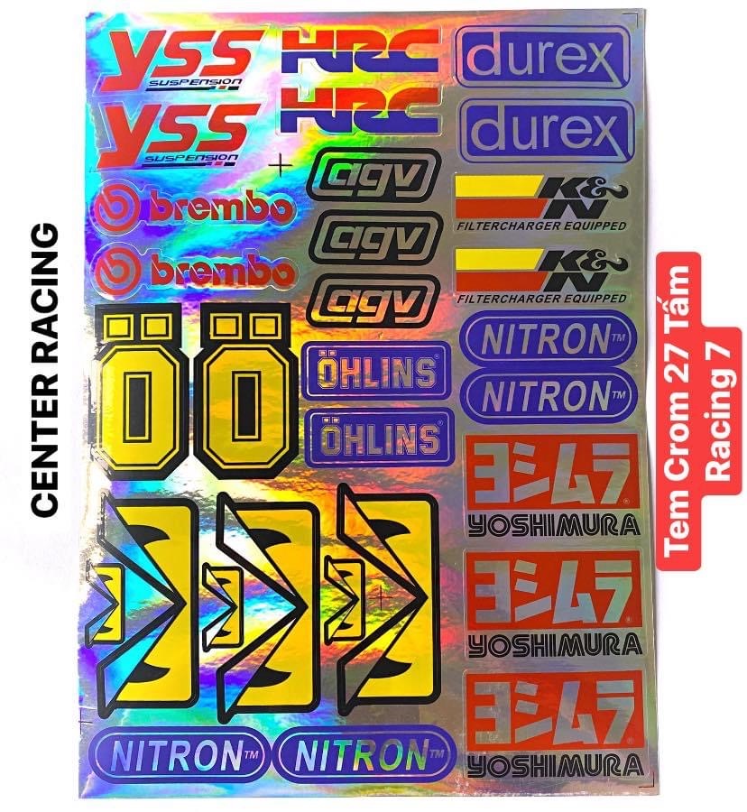 Bộ tem mạ Crom logo 7 màu Racing 10
