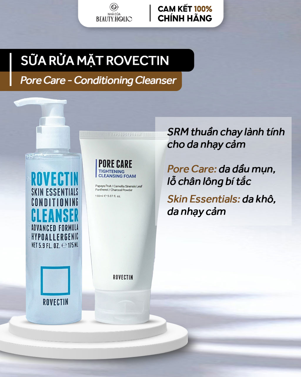 [Nhacuabeautyholic] [MẪU MỚI 2023] Sữa rửa mặt thuần chay ROVECTIN
