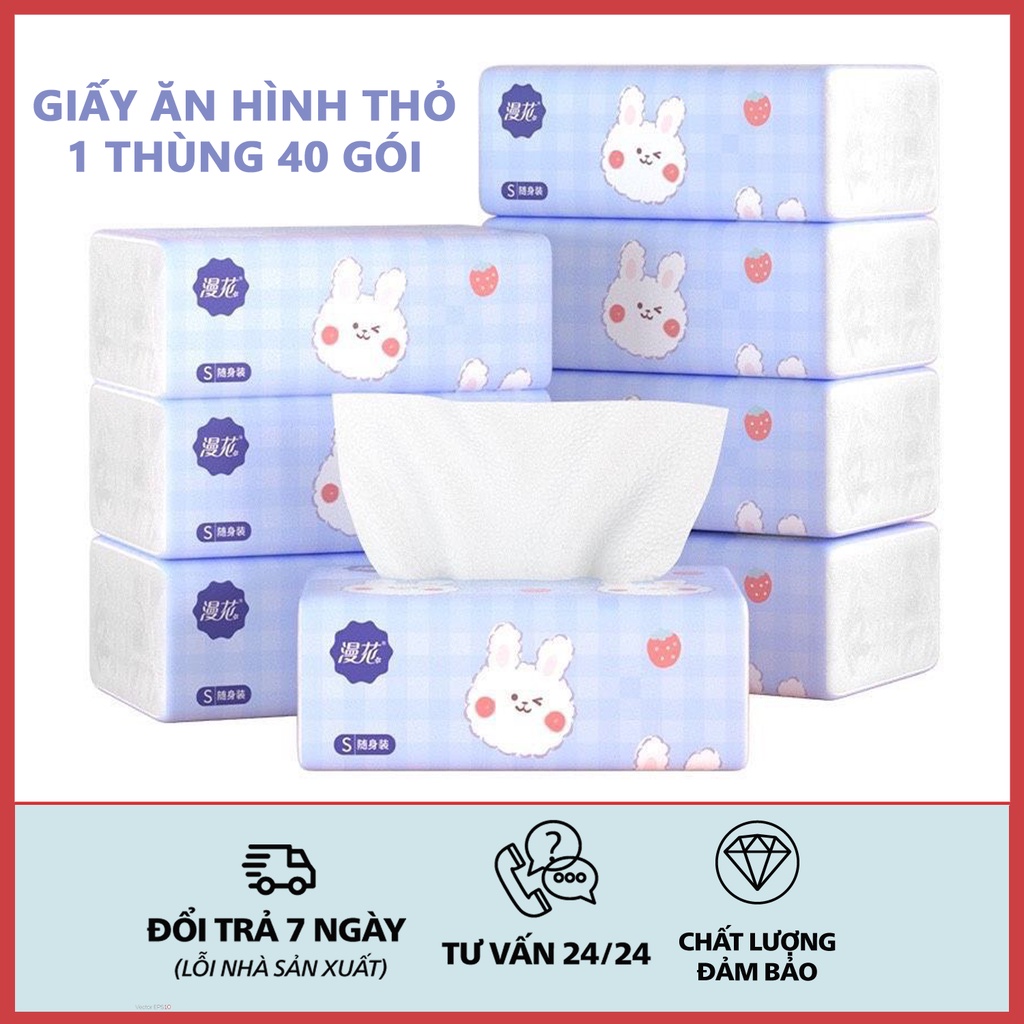 1 Thùng Giấy Ăn Hình Thỏ 30 Gói Giấy Ăn Khăn Giấy Hình Thỏ 3 Lớp - Combo 30 gói Khăn giấy rút giấy ăn hình thỏ làm từ sợi tre siêu mềm siêu dai