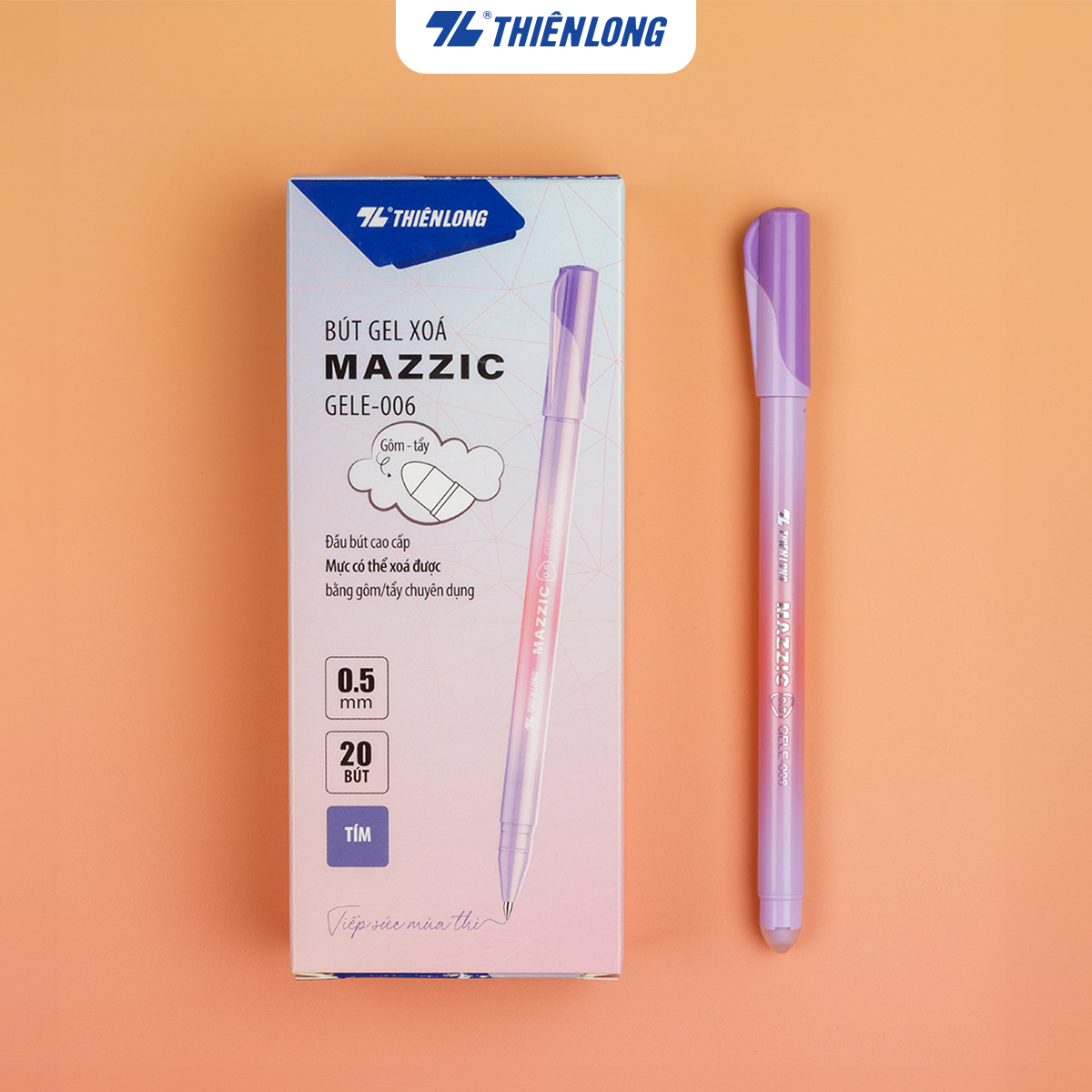 Combo 5/10/20 Bút gel xóa được Mazzic ngòi 0.5mm mực xanh/đen/tím có gôm tẩy chuyên dụng trên thân Thiên Long GELE-006