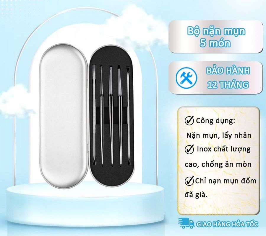 Bộ dụng cụ nặn mụn 5 món 5 chi tiết dùng nặm các loại mụn. dùng cá nhân spa tmv