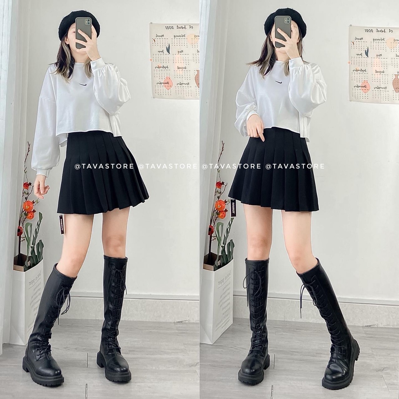 set váy tennis + croptop tay dài nike