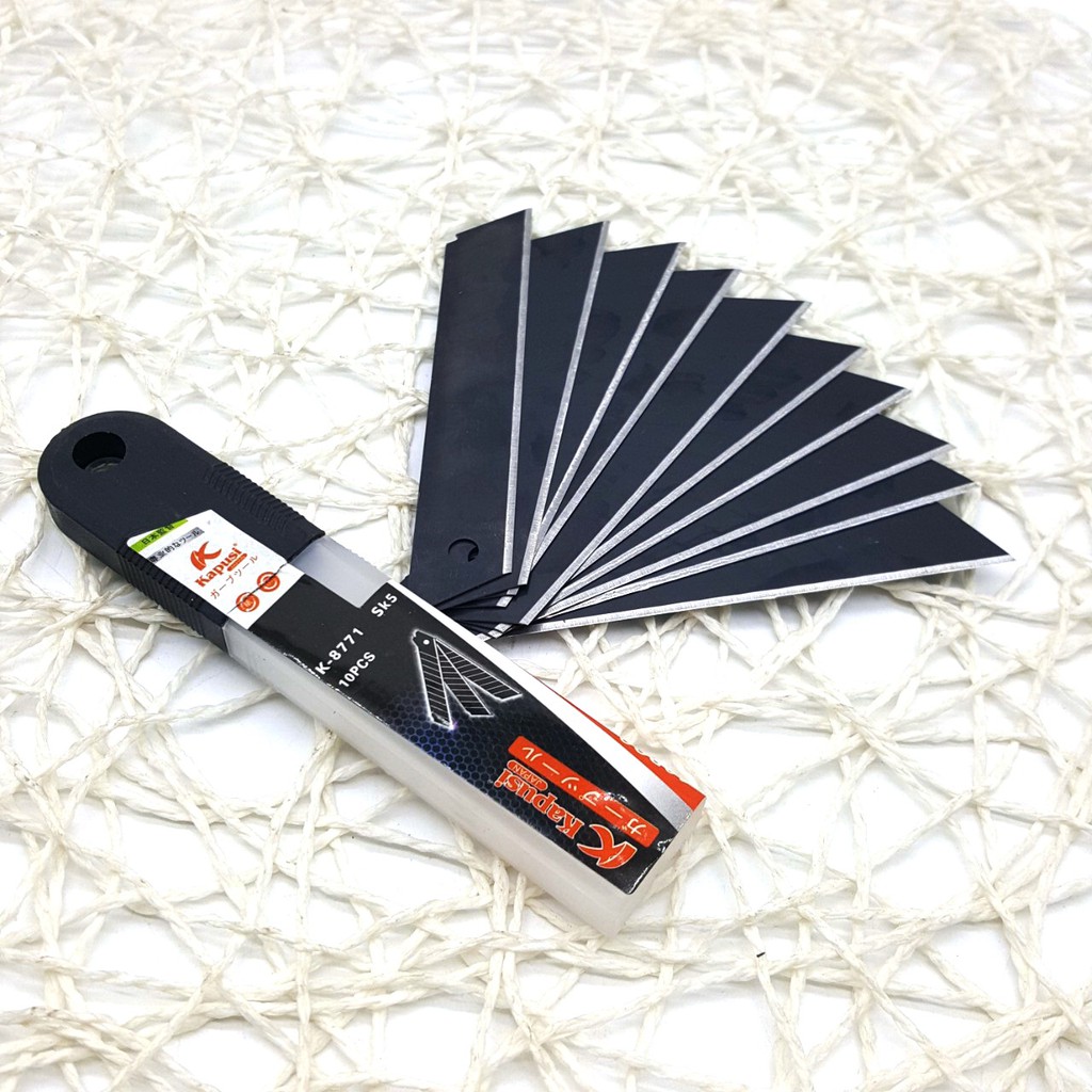 Hộp 10 lưỡi dao rọc giấy đen kapusi