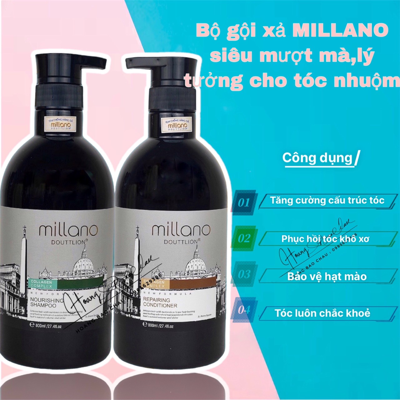 Pair of Millano Douttlion herbal conditioner 800ml x2 super smooth, keeping color for dyed hair
