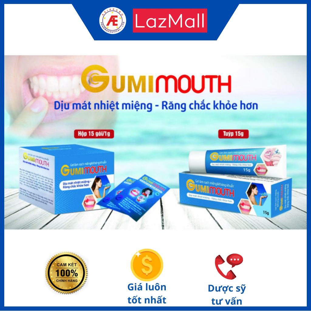 Gumimouth (tuýp 20g) - giúp làm sạch, khử mùi hôi miệng, làm thơm, làm dịu mát miệng khi bị: Nhiệt miệng, viêm lợi, viêm quanh răng