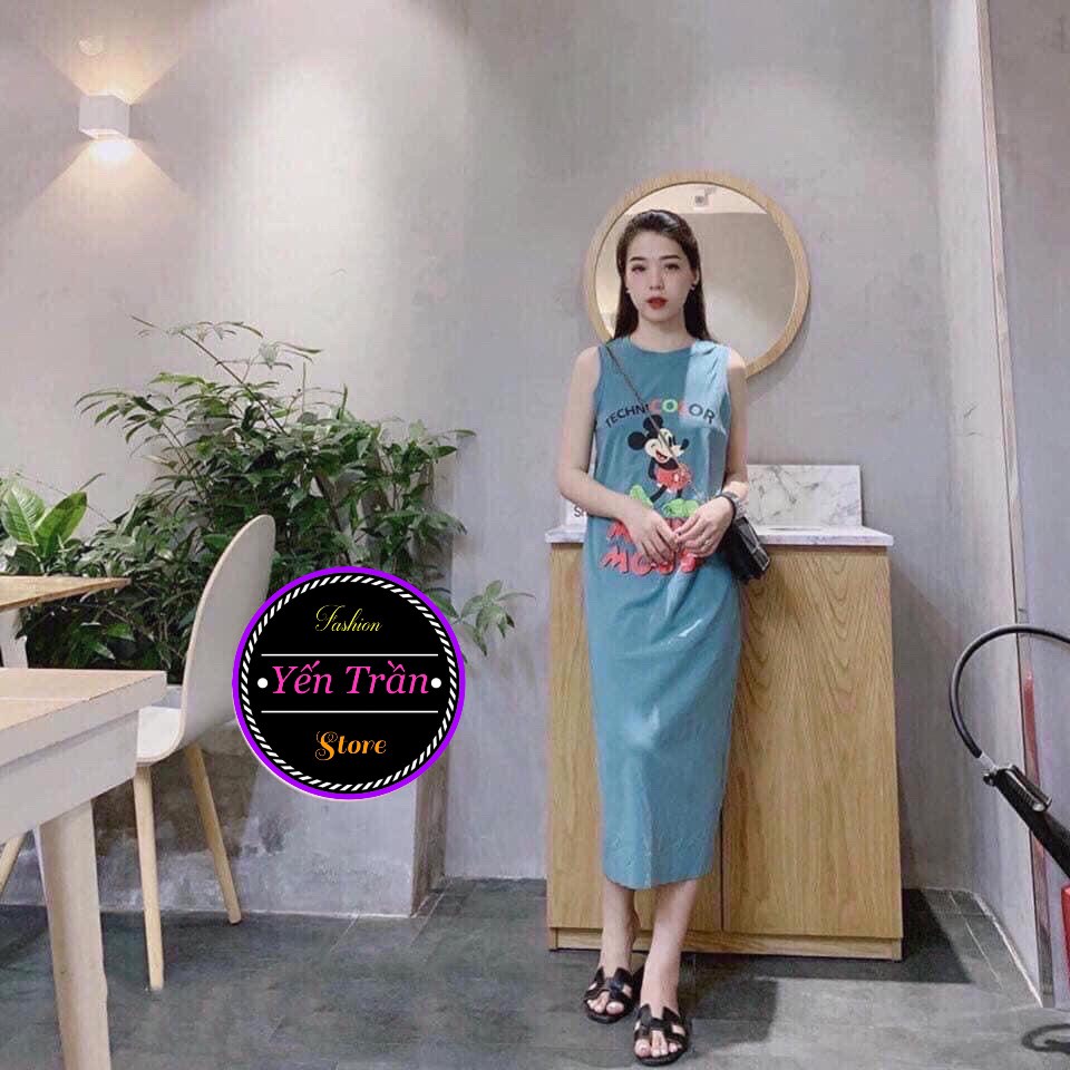 Đầm nữ suông 3 lỗ in hình dễ thương color 110cm