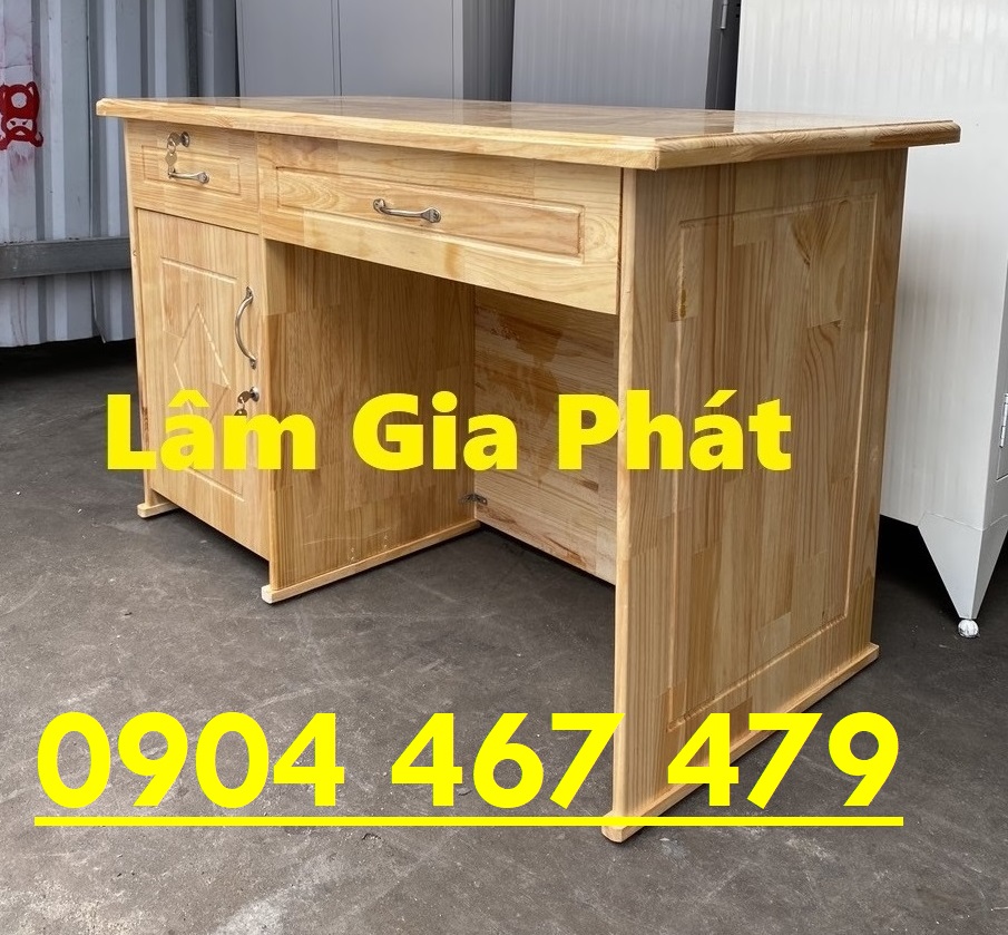 Bàn làm việc gỗ thông 1m, 1m2 vàng mới - 3 hộc có khóa