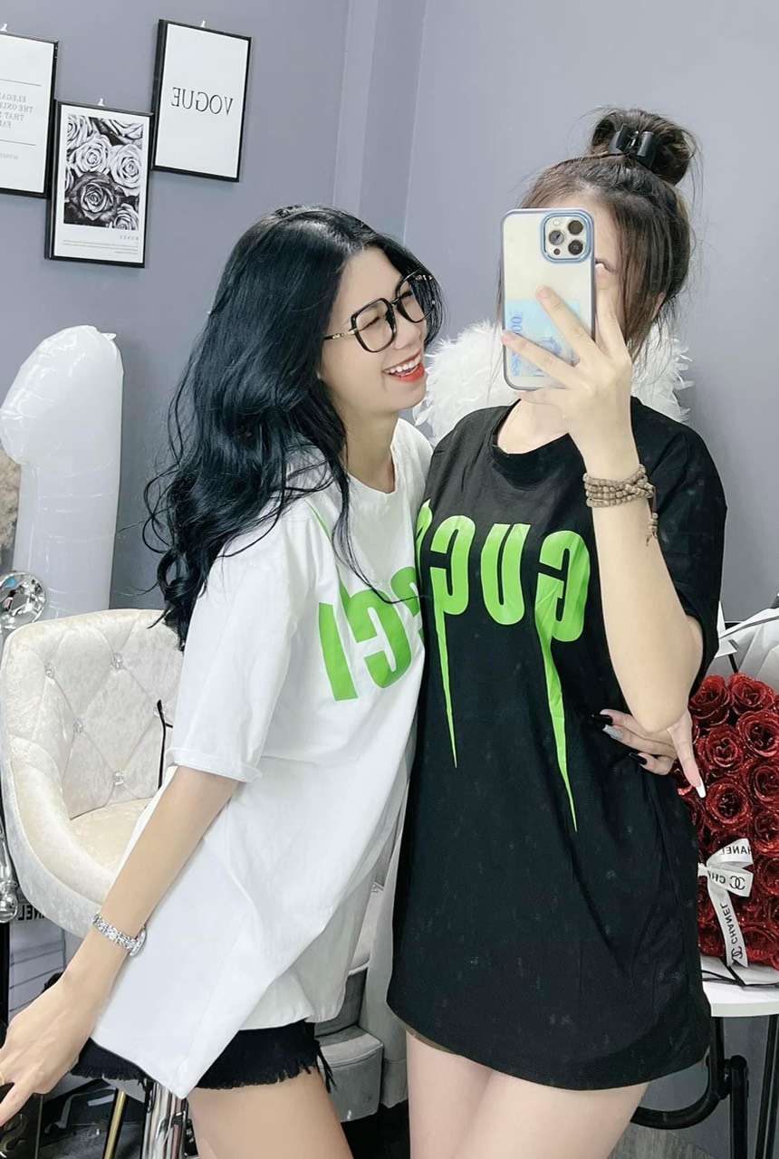 Áo phông nữ  gu.ci.ci tia sét xanh