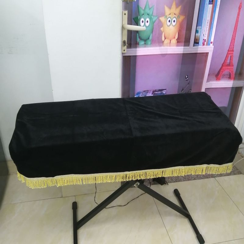 KHĂN PHỦ ĐÀN ORGAN E363, NHUNG ĐEN, TUA RUA NÂU ĐẸP CHẤT LƯỢNG