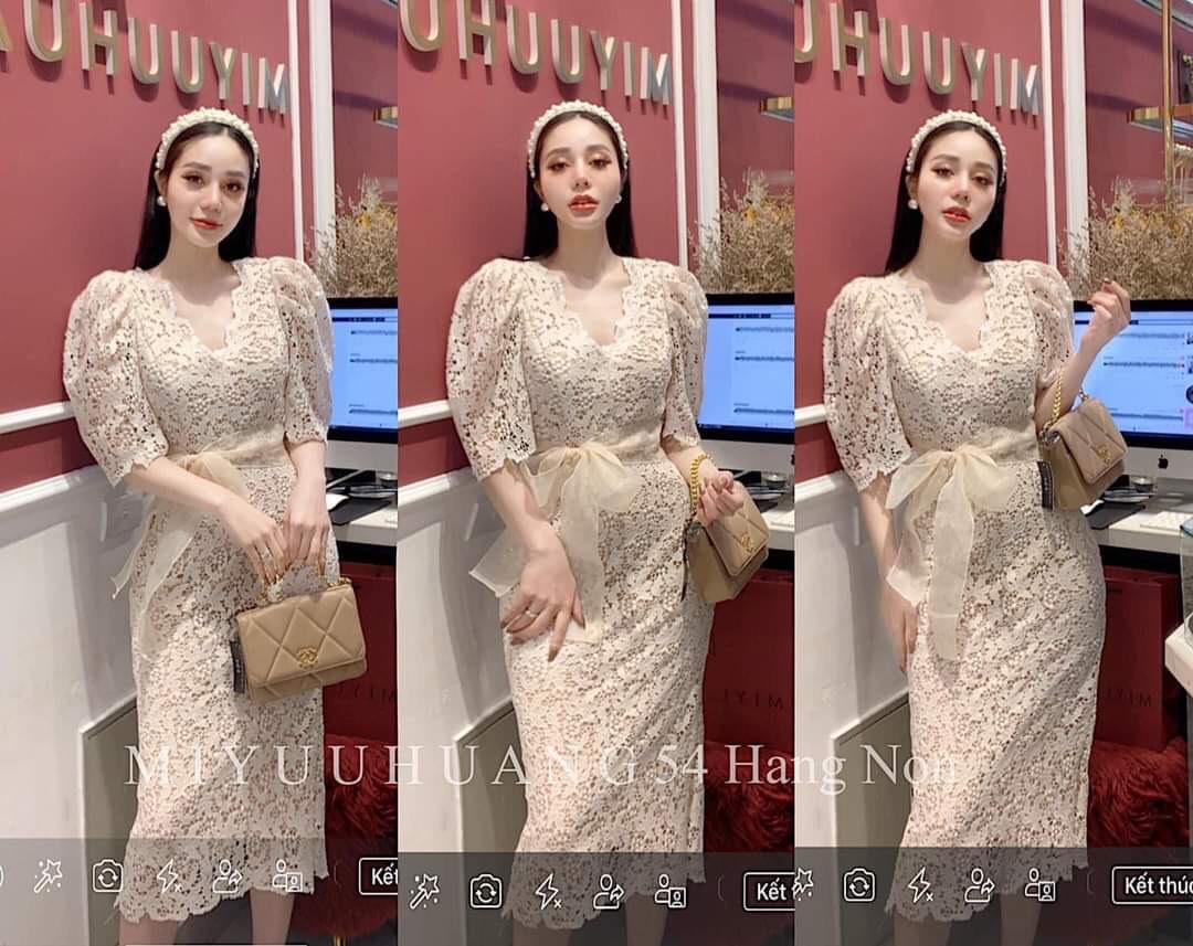 Đầm Ren Hoa Body Cột Nơ Eo Tao Nhã TTSA0543