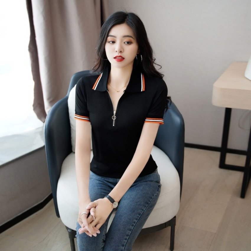 Áo thun nữ Polo phối dây kéo cổ áo mẫu PL9912 thời trang PONIVALAZA cao cấp