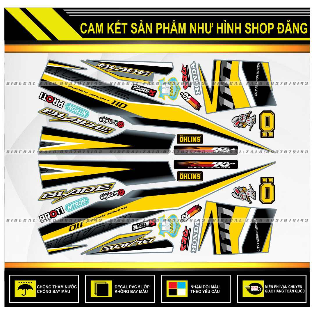 TEM RỜI WAVE BLADE 110 CHẾ PHỐI DÁN XE XÁM XI MĂNG