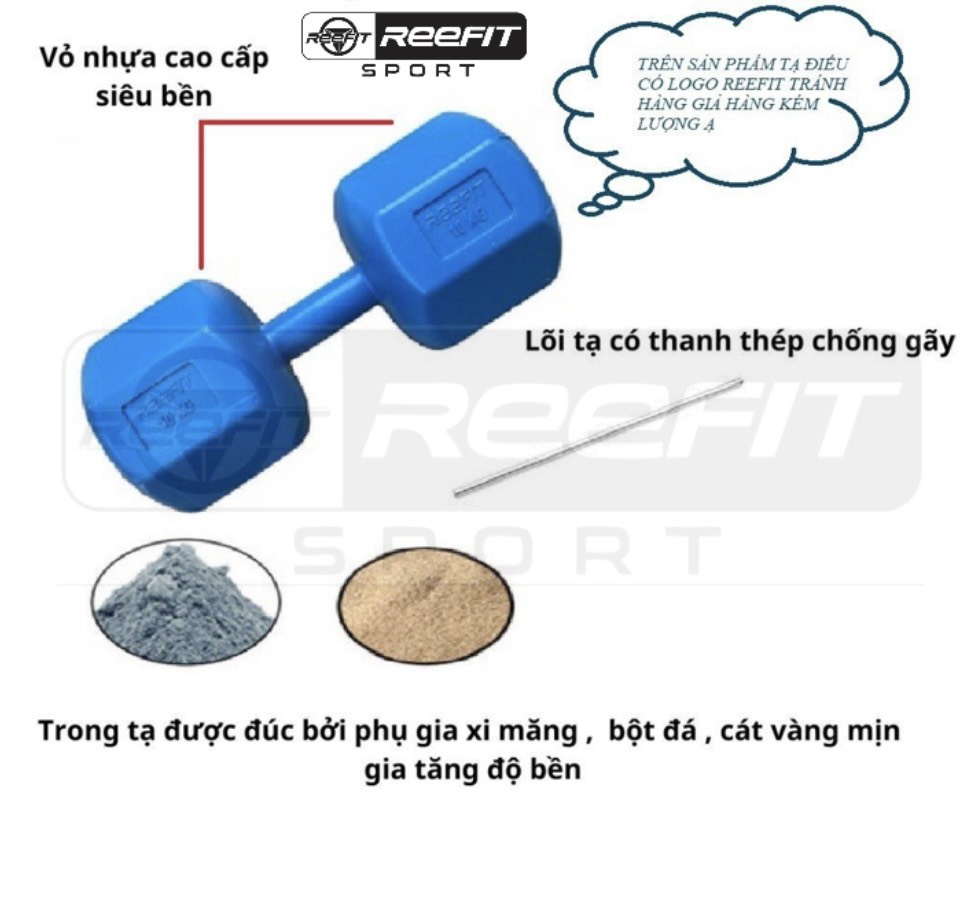 Bộ 2 tạ tay nhựa bát giác Reefit 8kg có ruột (gồm 2 cục 8kg)