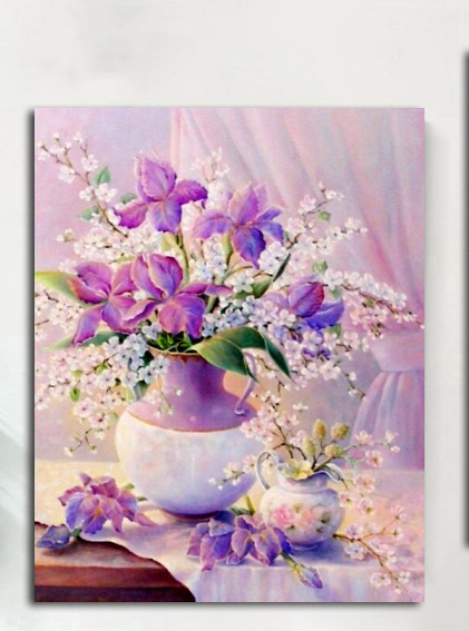 [HCM]Tranh thêu chữ thập bình hoa kt 54x67 cm THÊU KÍN -CHƯA THÊU