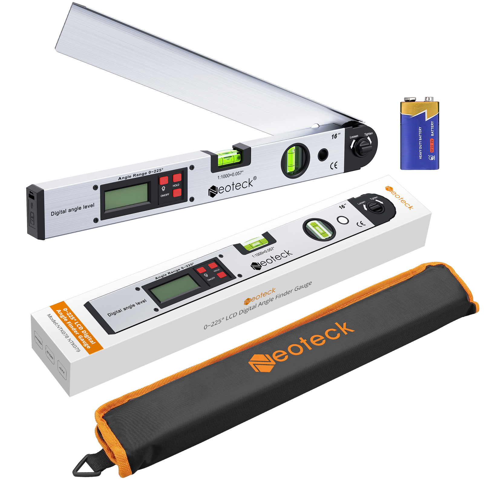 Neoteck 0~225° LCD Digital Protractor Spirit Level Angle Finder Gauge Meter