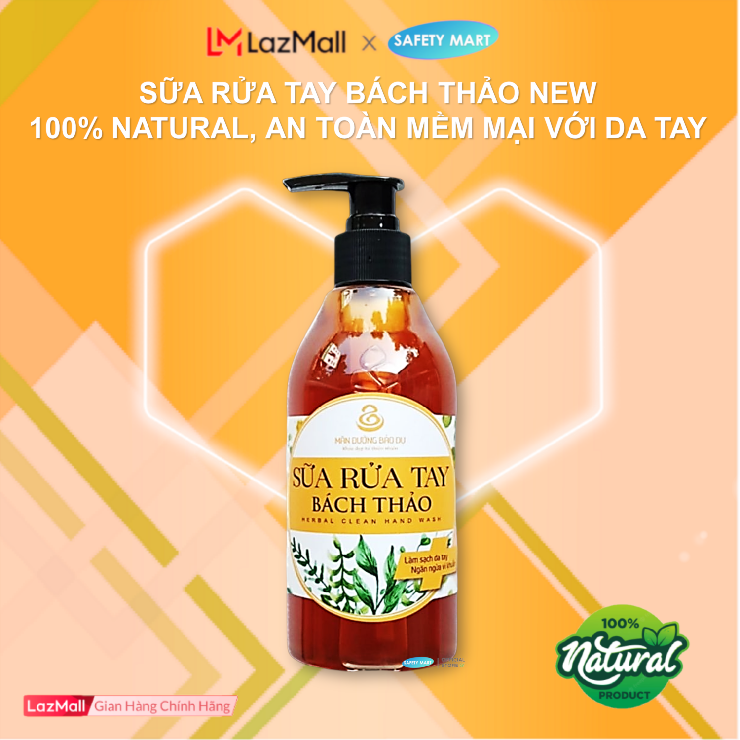 Combo 5 chai Sữa Rửa Tay Bách Thảo 100% Natural Khử Khuẩn Ngăn Ngừa Viêm Nhiễm Virut Vi Khuẩn Gây Hại Bảo Vệ Da Tay - Chai 300ml Hàng Chính Hãng SAFEMALL OFFICIAL