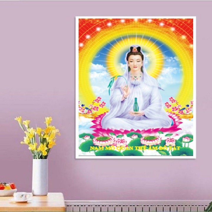 Tranh đính đá 5D - Phật quan thế âm bồ tát tặng kèm đủ phụ kiện